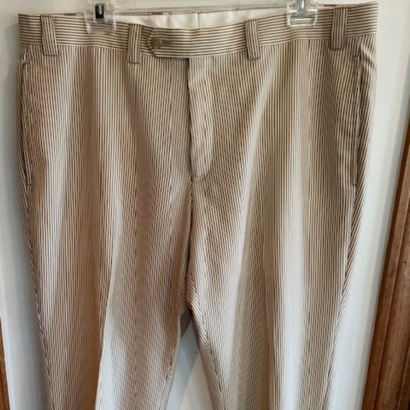 RALPH LAUREN Tan White Seersucker Flat Front Trousers 36x30 - Picture 7 of 16